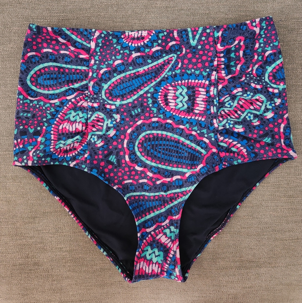 Aerie Swim Blue Paisley High waisted Bottoms size Small